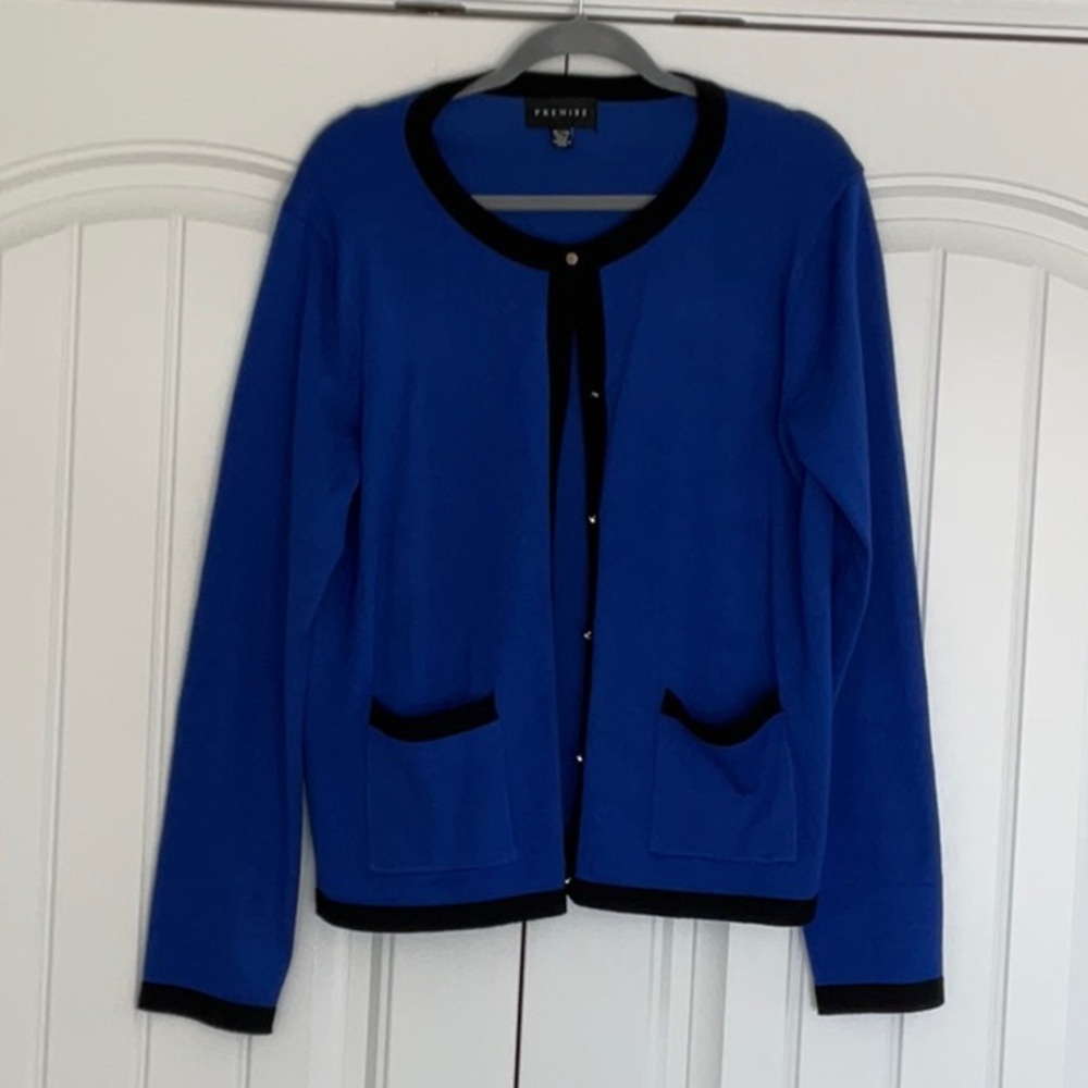Blue and Black Cardigan Sweater with Front Opening